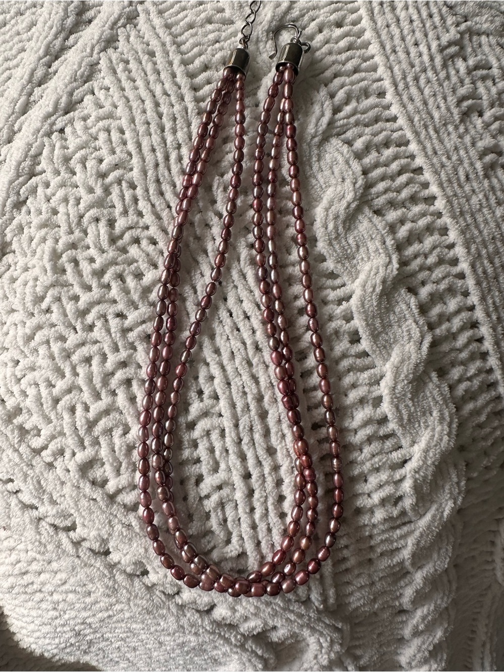 Pink Freshwater Pearl Beaded three strand 925 silver vintage Necklace